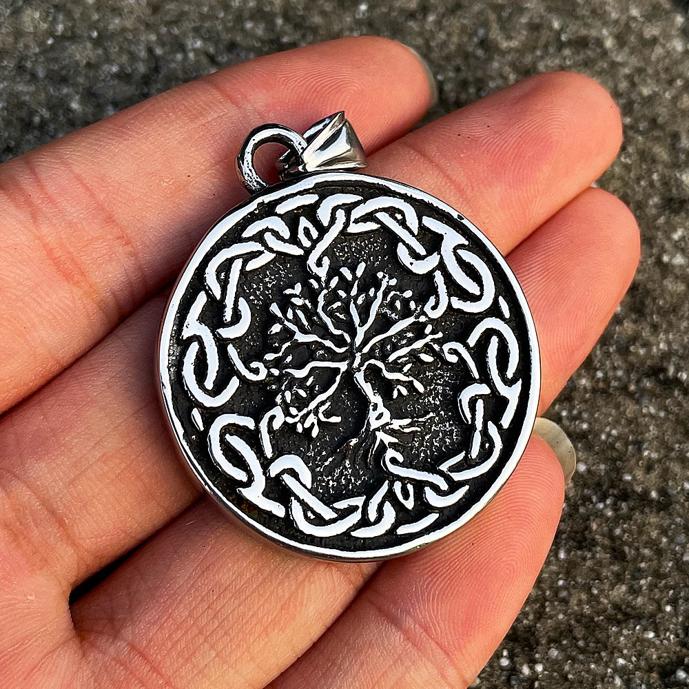 Nordic Stainless Steel Yggdrasil Necklace Pendant Men Double Sided Vintage Viking Tree of Life Pendant Amulet Viking Jewelry