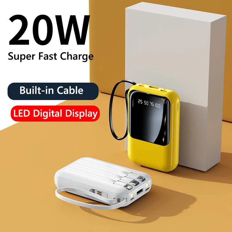 20000mAh Power Bank Suitable IPhone Huawei Xiaomi Portable Battery  Fast Charging Built-In with 4-Wire Digital Display External