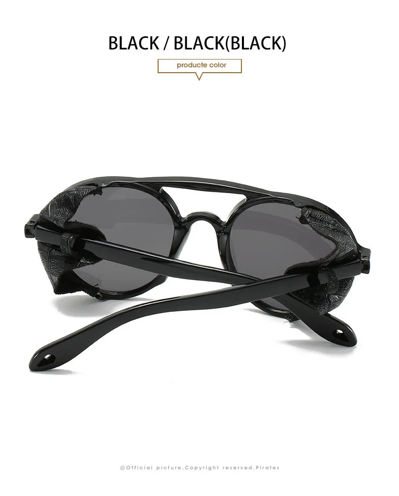 2022 Steampunk Googles Men Retro Punk Round Sunglasses Brand Design Double-bridge Windshield Hiking Driving Shades Eyewear UV400