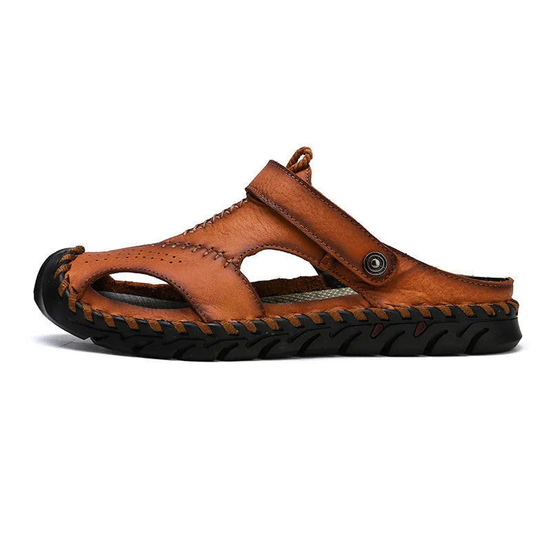 2023 Sandals Summer Men Leather  Classic Men Shoes Slippers Soft Sandals Men Roman Comfortable Outdoor Walking Footwear