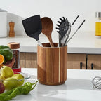 Kitchen Counter Cutlery Box Wooden circular Cooking Tool Rack Round Spatula Storage and Sorting Box Storage Bucket