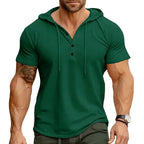 Men's Short-sleeved T-shirts for Sports and Fitness American-style Henley Shirt Hooded Top