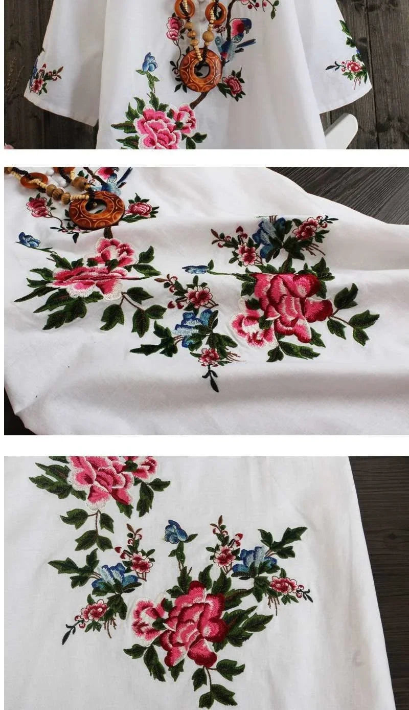 Women Dresses Women's Embroidered Dress Summer Loose Short Sleeve Skirt Vestido De Mujer Femme Robe