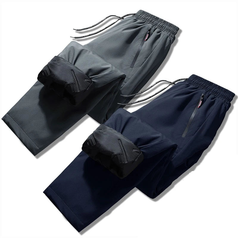 Men Winter Warm Pant Thicken Waterproof Down Cotton Lined Casual Sport Pants Joggers Trousers Cotton-padded Solid Lace-up Pant