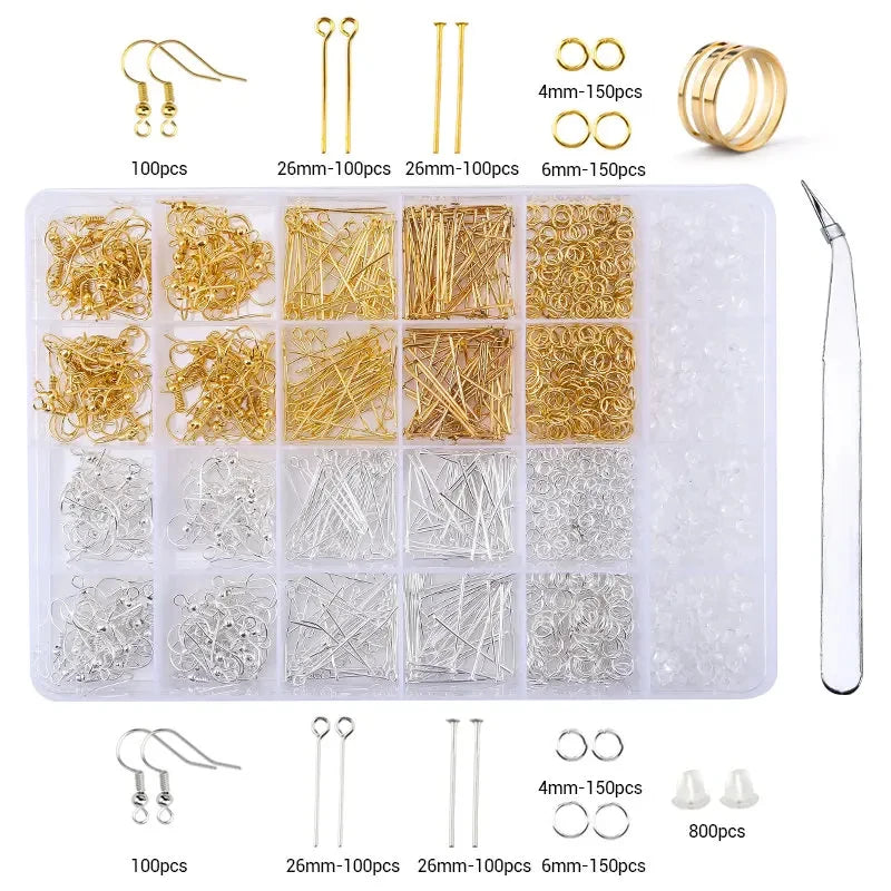 Alloy Accessories Jewelry Findings Set Copper Wire Open Jump Rings Jewelry Making ToolsEarring Hook Jewelry Making Supplies Kit
