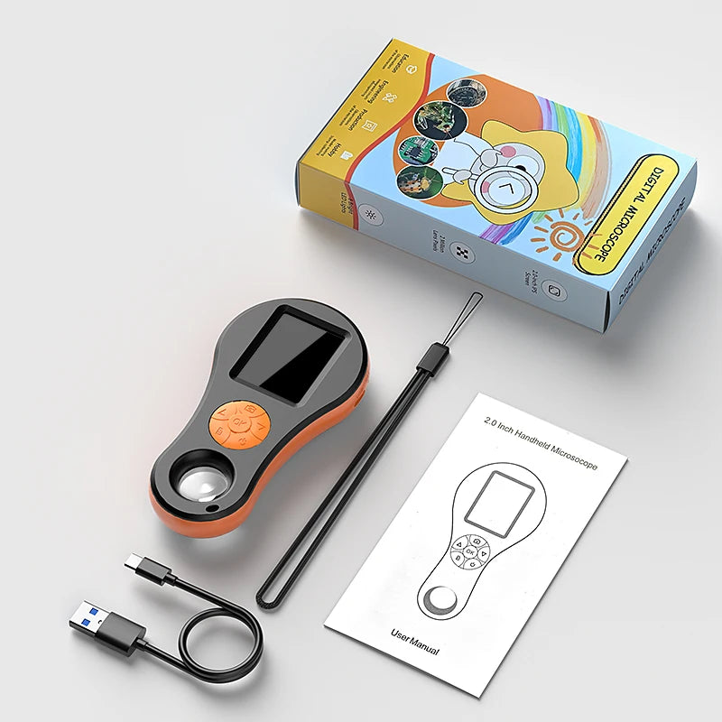 2.0'' IPS Digital Magnifier HD 1080P 500X Portable Microscope Handheld Mignifying Glass for Electronics Repair Check Jewelry