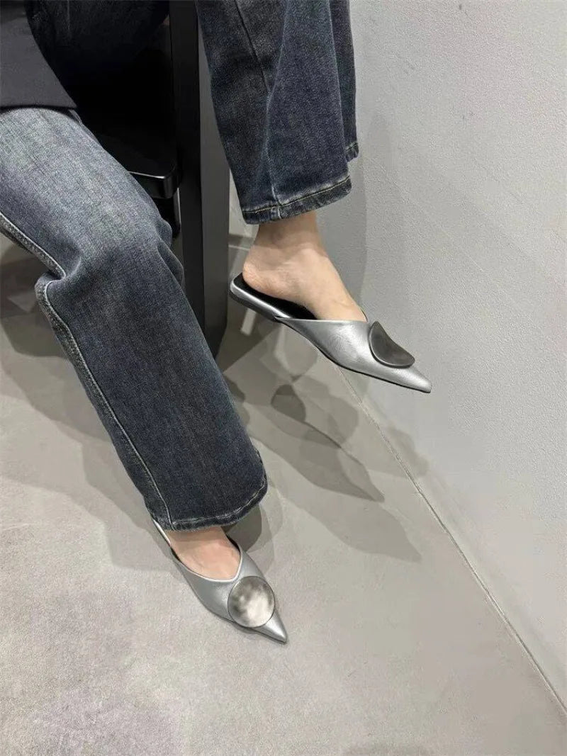 Female Slides Fashion Pointed Toe Flats Women Mules Slippers  Summer Beach Luxury Ladies Flats Slippers Sandals Shoes