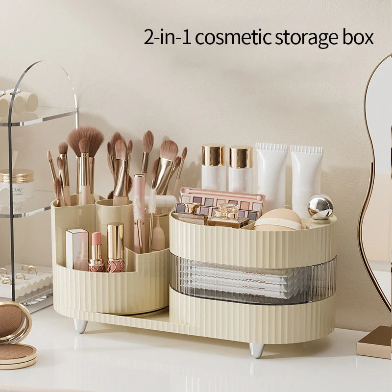 360° Rotating Cosmetic Storage Box Makeup Drawer Organizer Dresser Skincare Products Storage Box Sundries Sorting Container
