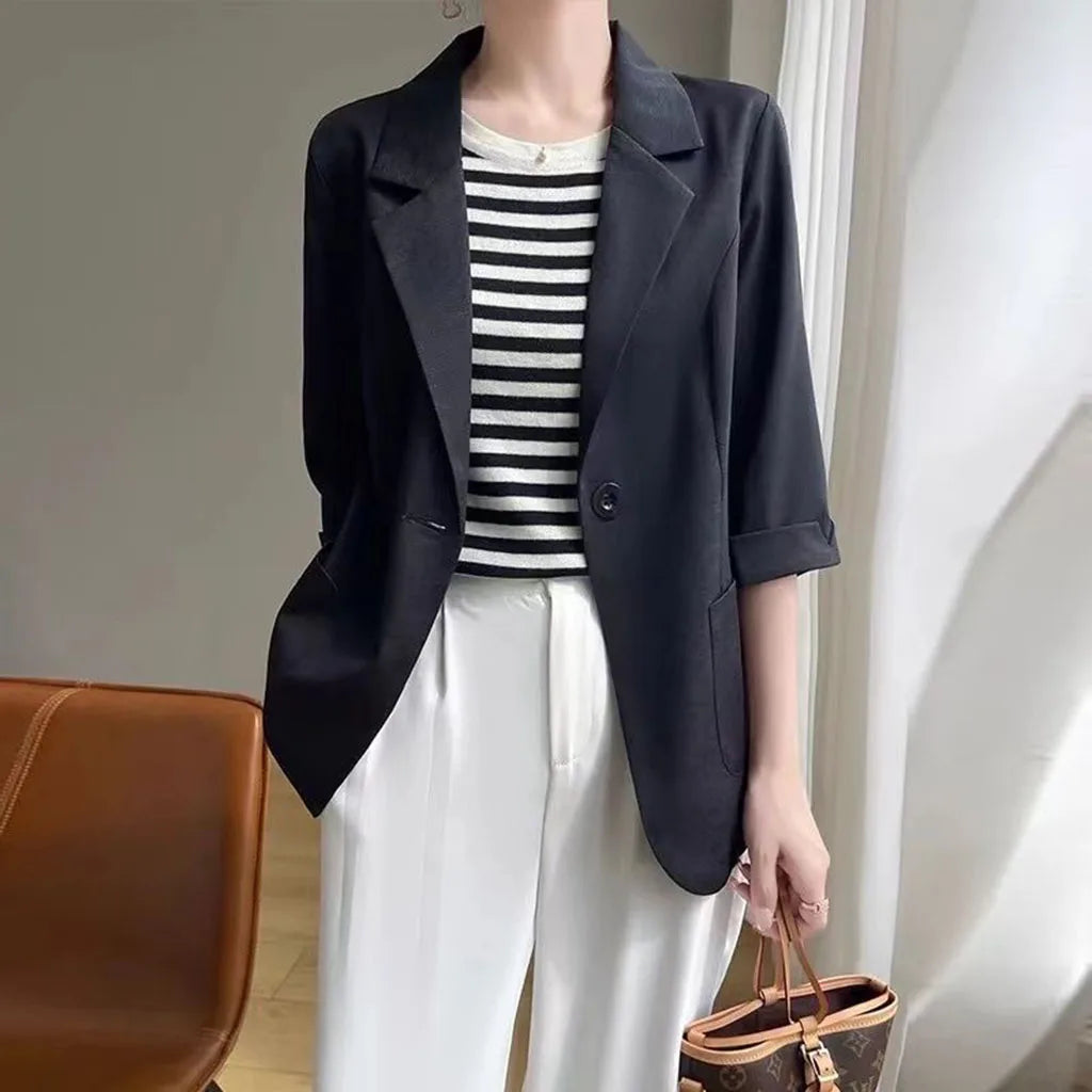 Women's Fashionable fashion Notched Collar Long Sleeve Ladies Outerwear Stylish Tops Women Thin Black Blazers Suit 2025