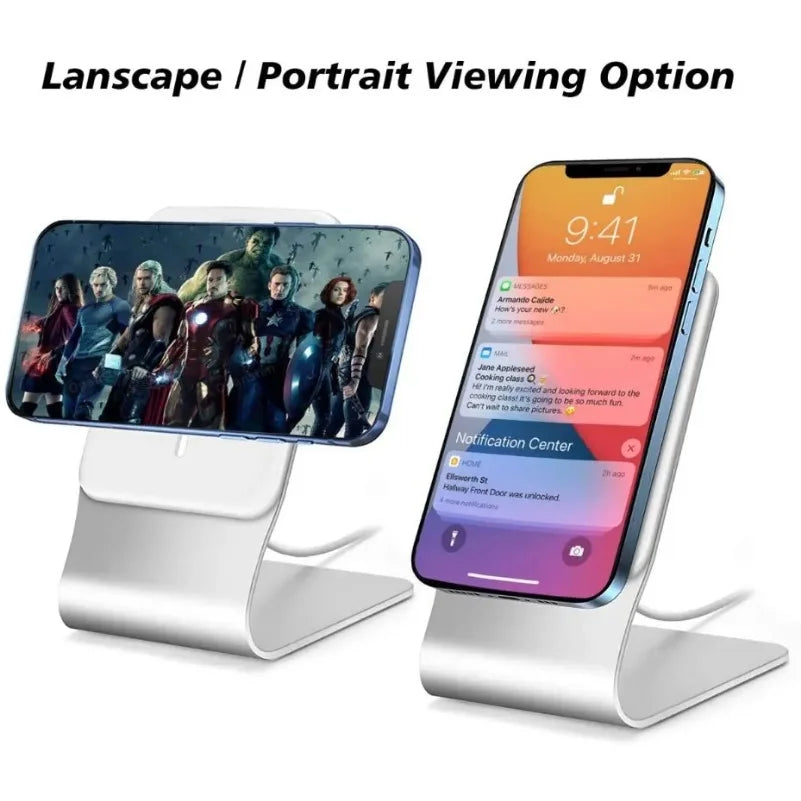 Desktop Mobile Phone Stand Aluminum Desk Holder Dock For Magsafe Charger For iPhone 16/15/14/13/12 Pro Max(Not Included Charger)