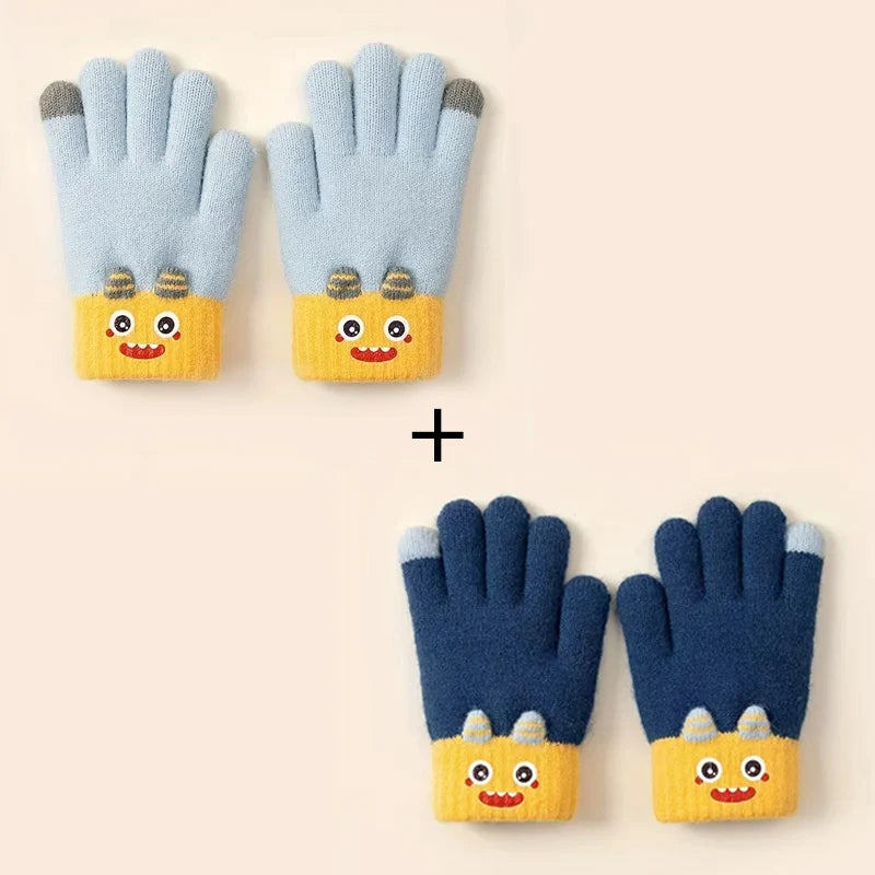 Cartoon Winter Gloves: Full-Finger Insulated Gloves for Warmth. Hand Wash Cold. For Autumn & Winter Weather Protection.