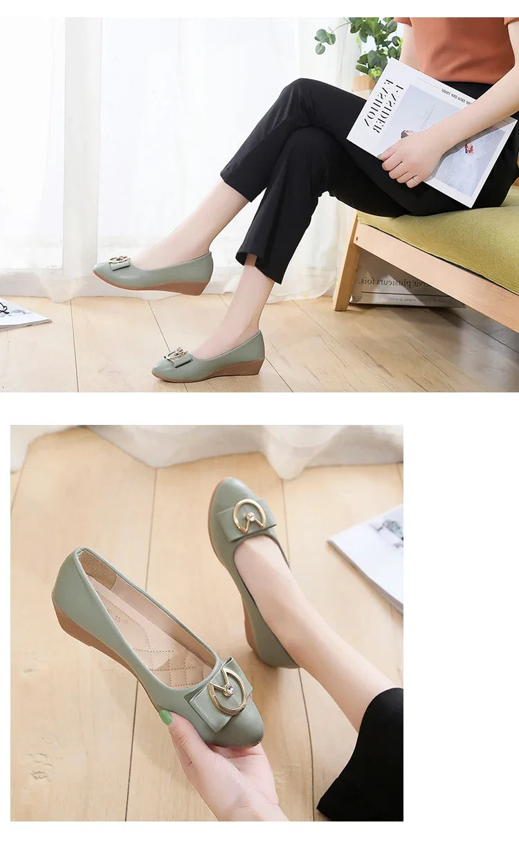 Flats Shoes Woman Foable Ballets Metal Buckle Bow Flats Lady Fall Shoes Girl Ballerina Dress Moccasin Rhinestone scintillation