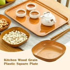 Kitchen Wood Grain Plastic Square Plate Japanese Simple Wood Grain Dish Set For Tableware Kitchen Bowl Dish Dinnerware