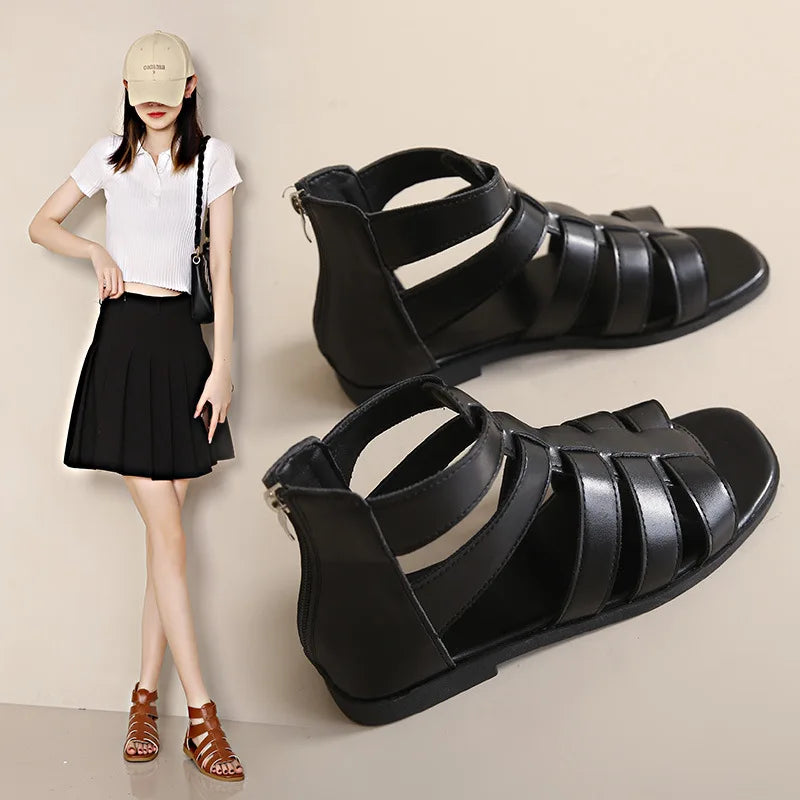 Women's Sandals Summer Elegant Casual Low Heels Flats Gladiator White Fish Toe with Best Selling Woman Shoes