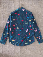 Original Spanish men's shirt with printed embroidery, designer style, light luxury, casual and loose fitting shirt