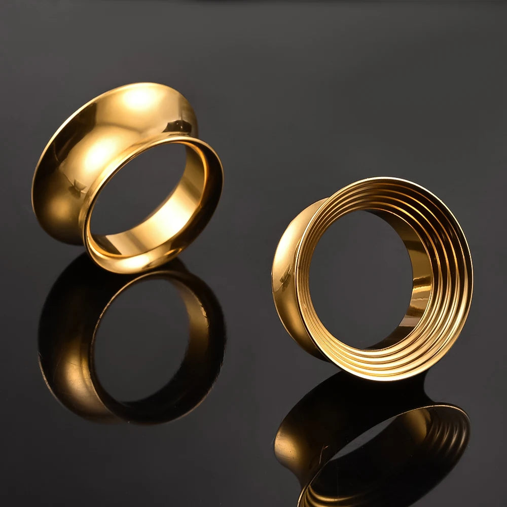 Doearko 2PCS Classic hollow spiral gauges Ear Plugs Tunnels Stainless Steel Ear Gauges Body Piercing Jewelry for women/men