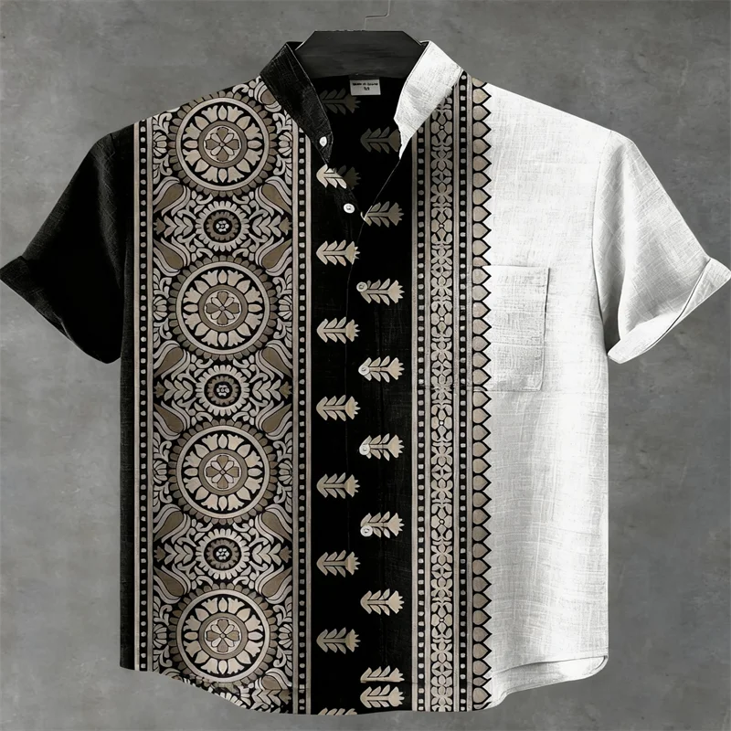 New Men's Shirt: Stylish, casual, and comfortable short-sleeved shirt with ethnic-inspired print and collar, perfect for summer