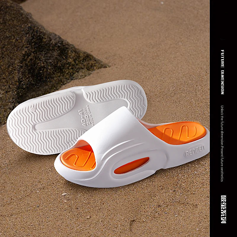 New Men Slippers Slides with a Sense High Aesthetic Value External Wear Anti Slip Thick Bottom, Beach Cool Slippers for Men