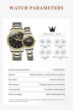 OLEVS 2891 Original Quartz Couple Watch Brand Luxury Double Calendar Waterproof Date Clock His and Her Watch Gift Couple Watch