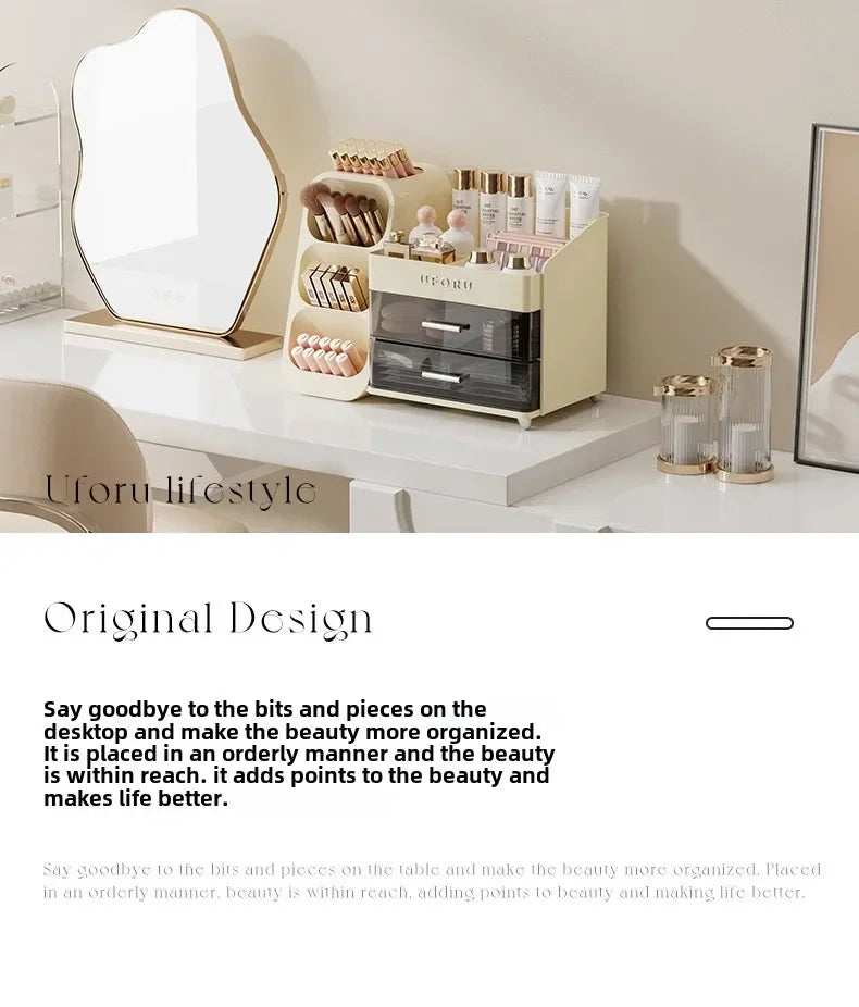 Cosmetics Storage Box Household Dressing Table Advanced Sense Large Capacity Lipstick Skin Care Compartment Shelf