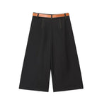 Women's Color Contrasting Stitch Collar Single breasted Straight Tank Top Long Fold Belt Bermuda Shorts Summer New Pants