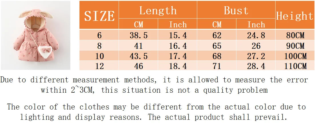 Winter Girls' Cotton Jacket, New Cute Children's Clothing, Solid Color Printed Girls' Cotton Jacket, Rabbit Ear Hooded Bag Gift