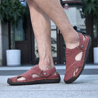 New Handmade Summer Sandals Men Breathable Leather Shoes Man Outdoor Men Sandals Antiskid Beach Sandals Hollow Shoes Fashion