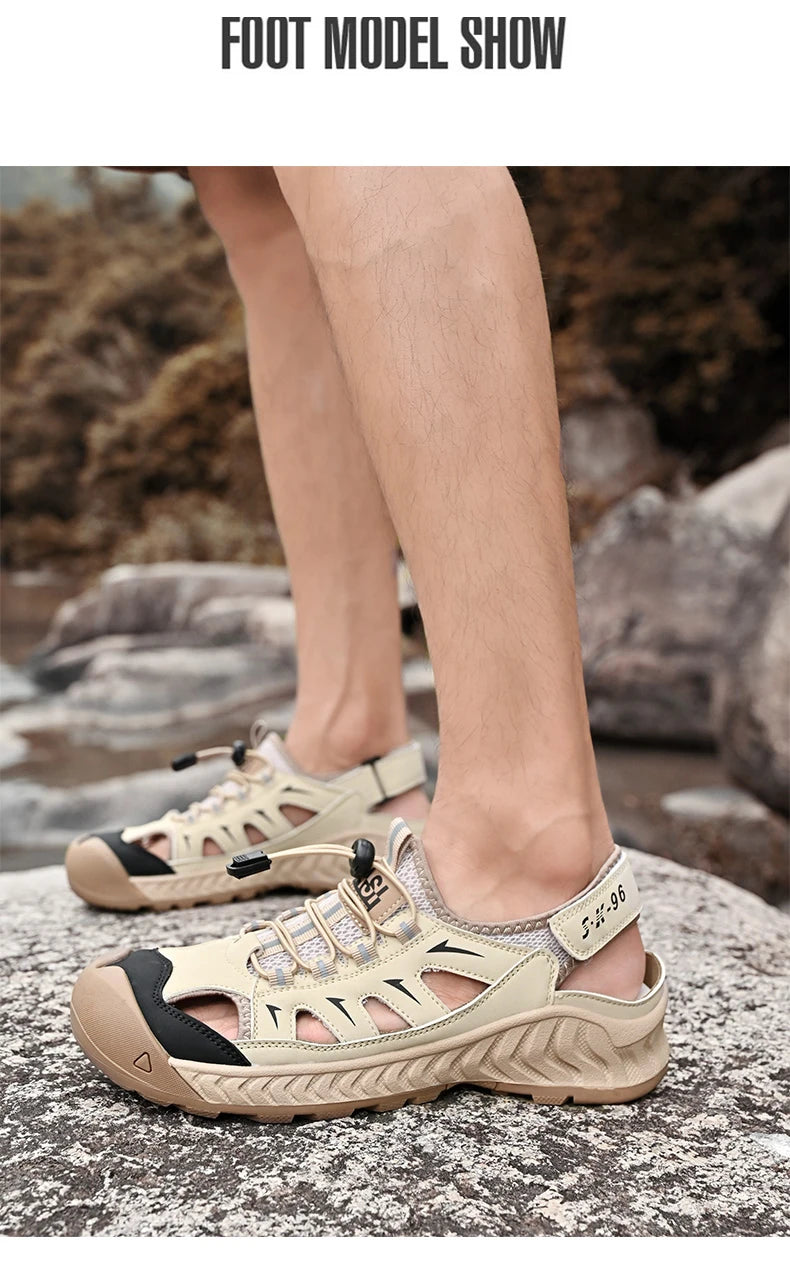Mens Sandals Hot Sale Summer Outdoor Non-slip Beach Shoes Anti-collision Rubber Wading Shoes Fashion Breathable Male Sneakers