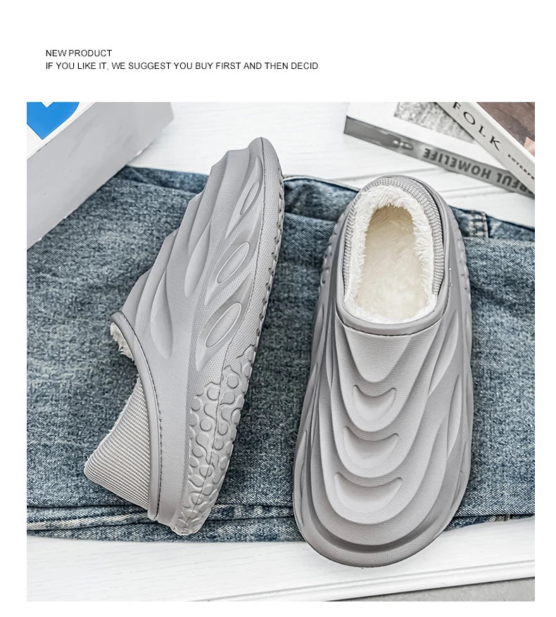 Slippers for Men Add Velvet Heel Covering Non-Slip Wear-resistant Waterproof Couple Women Home Shoes Shoes for Men Warm New