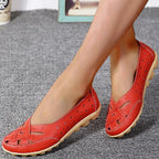 Women Flats Genuine Leather Fashion Soft Shoes Women Hollow Designer Shoes Slip On Ballet Flats Oxford Shoes Woman Plus Size