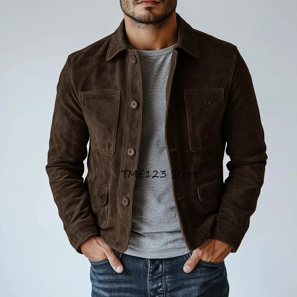 Man Jackets High Quality Suede Fabric Urban Blazers Men's Jacket Men's Social Coat Multiple Pockets Casual Suit Single-breasted