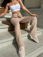 Black Knitted Pants Fashion Comfort Thick Warm Cashmere Women's Pants 2025 Autumn and Winter New Wide Leg Pants for Women