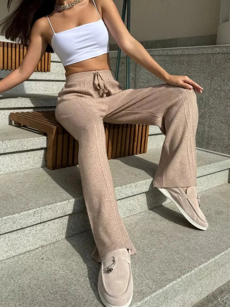 Black Knitted Pants Fashion Comfort Thick Warm Cashmere Women's Pants 2025 Autumn and Winter New Wide Leg Pants for Women
