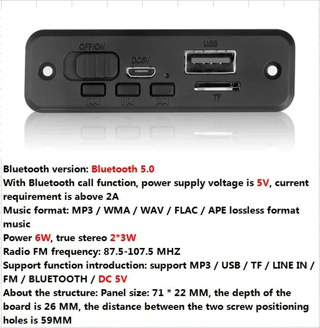 Handsfree 50W amplifier MP3 Decoder Board Color Screen DC 12V Bluetooth V5.0 Car MP3 Player USB Recording Module FM AUX Radio
