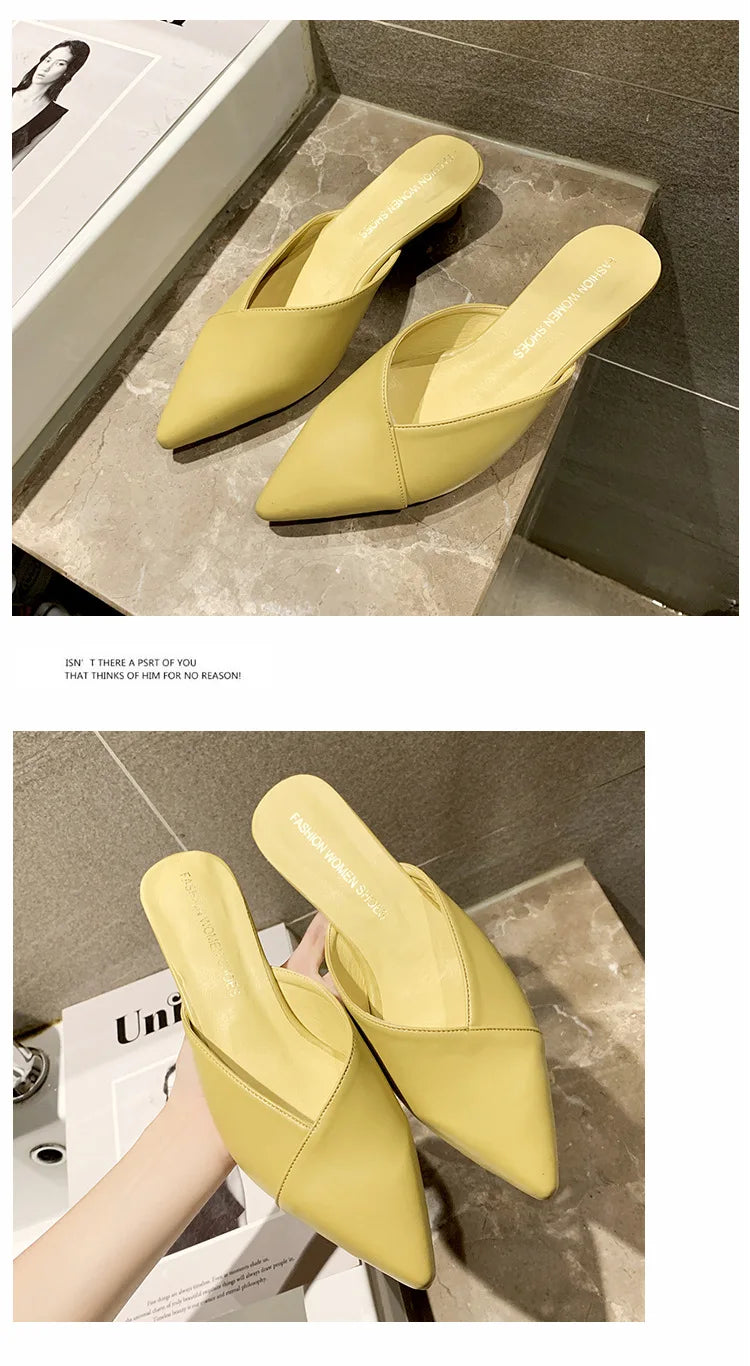 Women's Elegant Mules Woman Casual Slippers 2021 Ladies Low Heels Fashion Female Pointed Toe Shoes Women Candy Colors Footwear