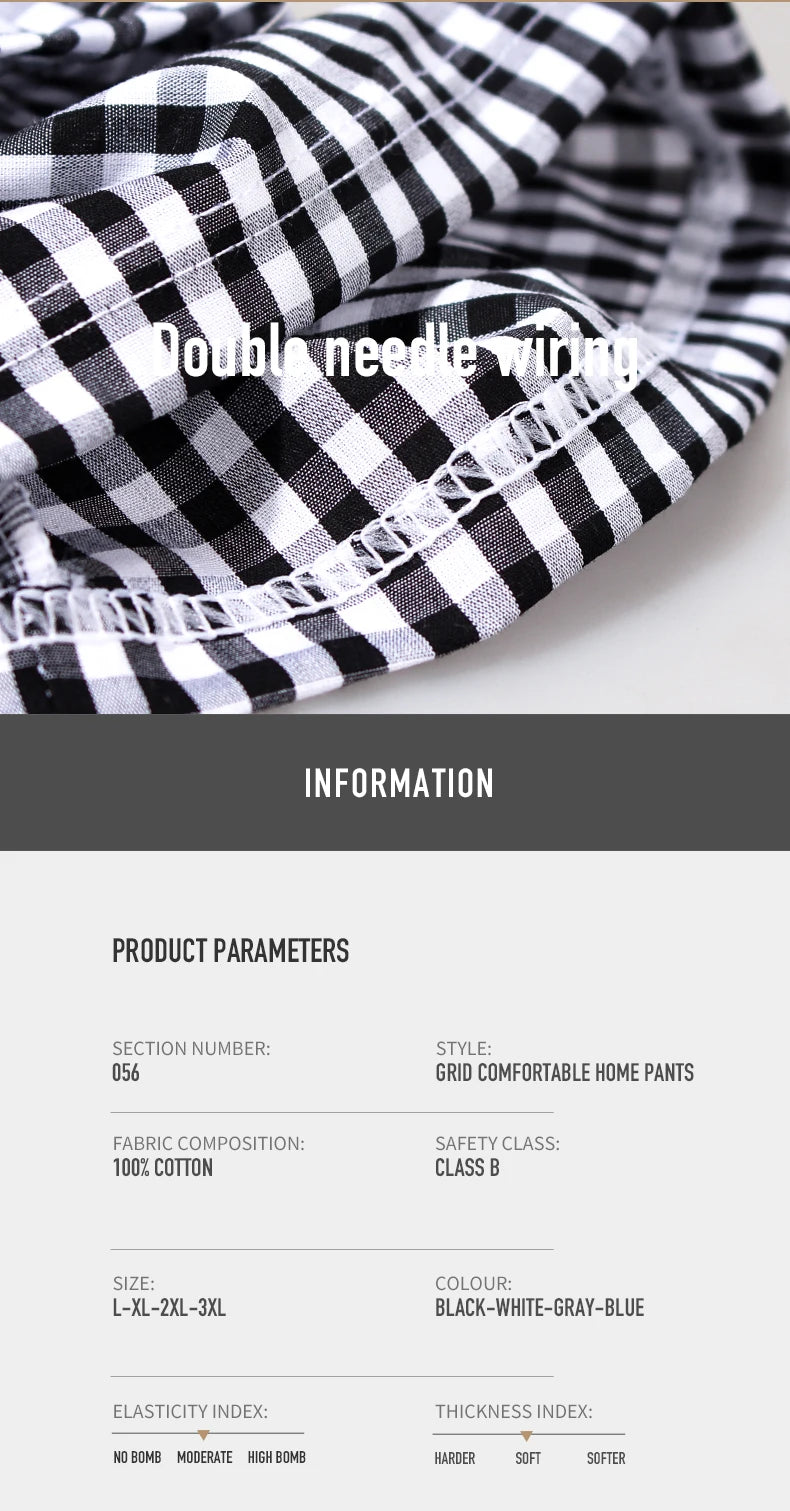 Pajama Pants Men's Pants Pure Cotton Home Pants Thin Summer Loose Plaid Cotton Home Pants Spring & Fall Air-Conditioned Pants