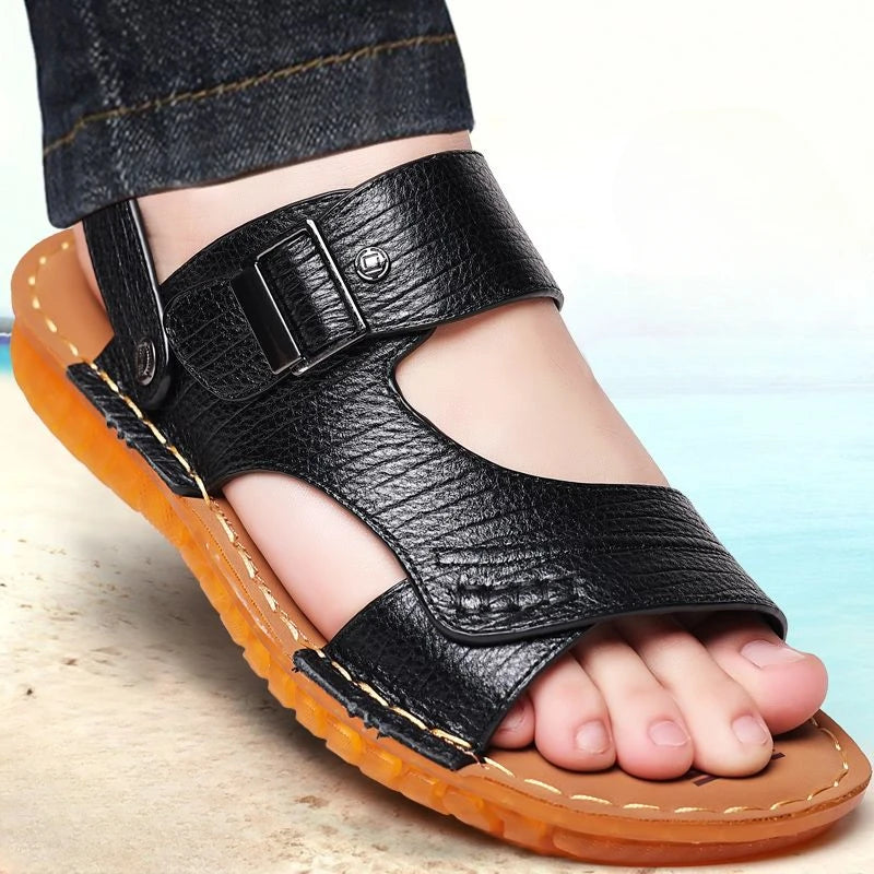 Slippers Shoes for Men Man Sandals Flat Genuine Leather Open Beach Indoor Ankle Wrap Number 41 Pvc V Daily Use New Fashion Eva