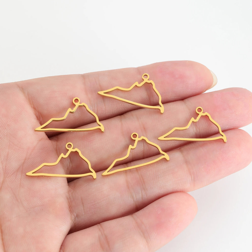 EUEAVAN 10pcs United States New York Washington State Map Pendant for Necklace Stainless Steel Charm DIY Jewelry Making Supplies