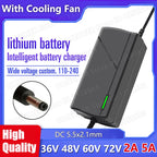 36V 48V 60V 72V Charger 2A 5A 10S 13S 16S 20S Lithium-ion Battery Charger 42V 54.6V 67.2V 84V Intelligent Smart Charging EU Plug