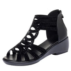 2023 Women Sandals Wedges New Summer Comfortable Hollow Roman Sandals Elegant Low Heel Shoes for Women Fashion Zapatos De Mujer