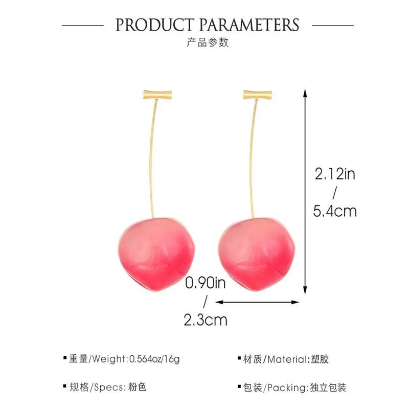 2025 New Fashion Pink Cherry Pendant Earrings For Women Kpop Sweet Lovely Acrylic Resin Fruit Long Drop Earrings Jewelry