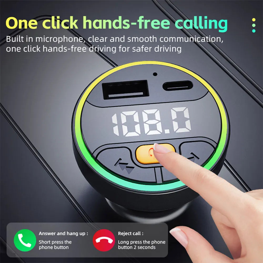 Car FM Transmitter Bluetooth 5.3 Handsfree Wireless Car Kit USB C Car Charger Auto Radio Fm Modulator Mp3 Player Adapter
