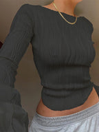 Women's Ruched Long Sleeve T-shirt, Female White Blouses, Skinny Cropped Bottoming Shirt, Y2K Top Clothes, Casual Fashion, Autum