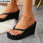 Women's Slippers  Flip Flops Fashion Wedges PU Solid Ladies Elegant Slides Comfort Casual Soft Slip On 2021 Summer Beach Shoes