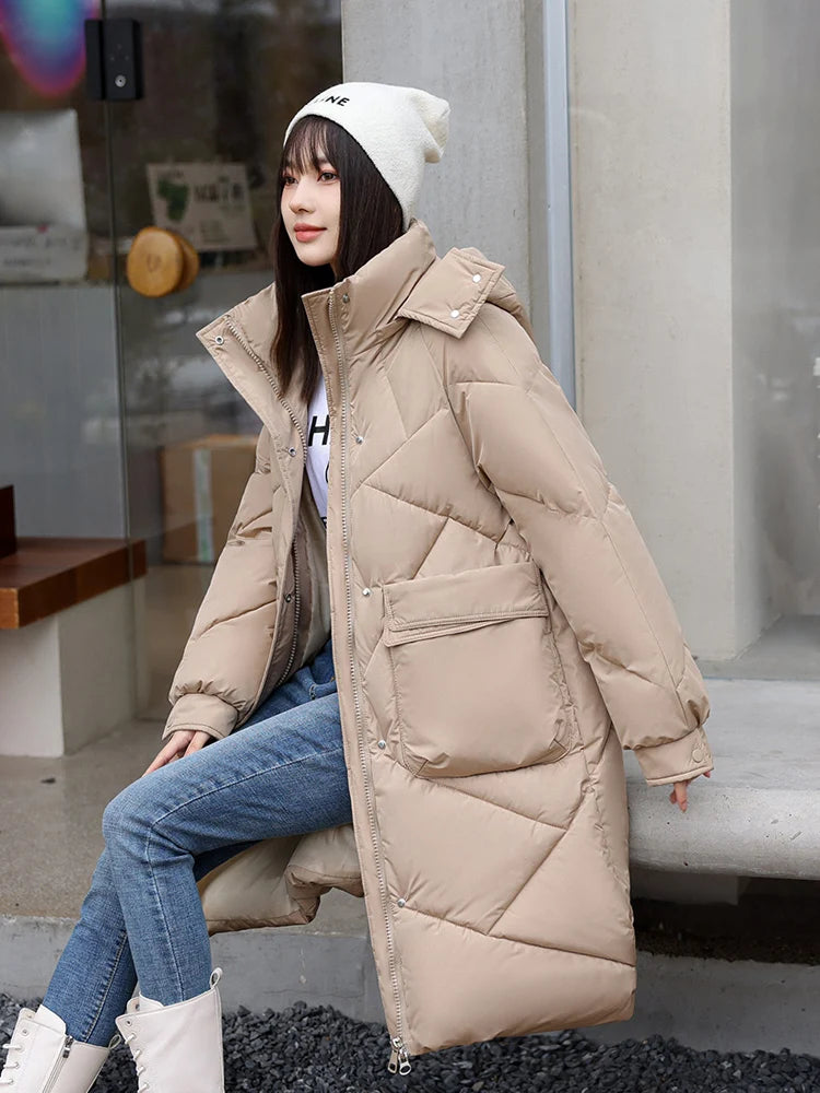 Vielleicht 2024 Snow Wear New Solid Winter Coat for Women Down Jacket Warm Casual Loose Hooded Winter Women Jacket Long Parkas