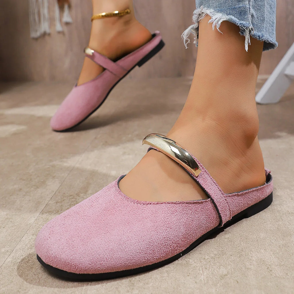 Women Slippers Flats Round Toe Mules Sandals Woman Casual Shoes 2025 Trend Summer Dress Slippers Suede Comfort Slides Women