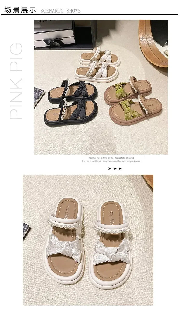 Designer Shoes Woman 2025 Slippers Casual Pantofle Low Platform Female Beach Luxury Summer New Sabot Slides Fabric Scandals Rome