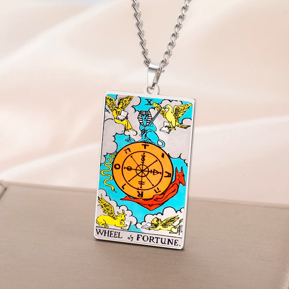 Dawapara 22 Styles Tarot Card Good Luck Amulet Necklace Sun Moon UV Colorful Pendant Stainless Steel Spiritual Jewelry