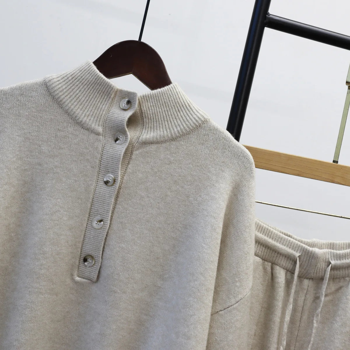 Pant Set Women Two Piece Sets Stand Collar Full Sleeve Knit Tops Wide Leg Long Pants Lace Up Elastic Waist Y2k Streetwear