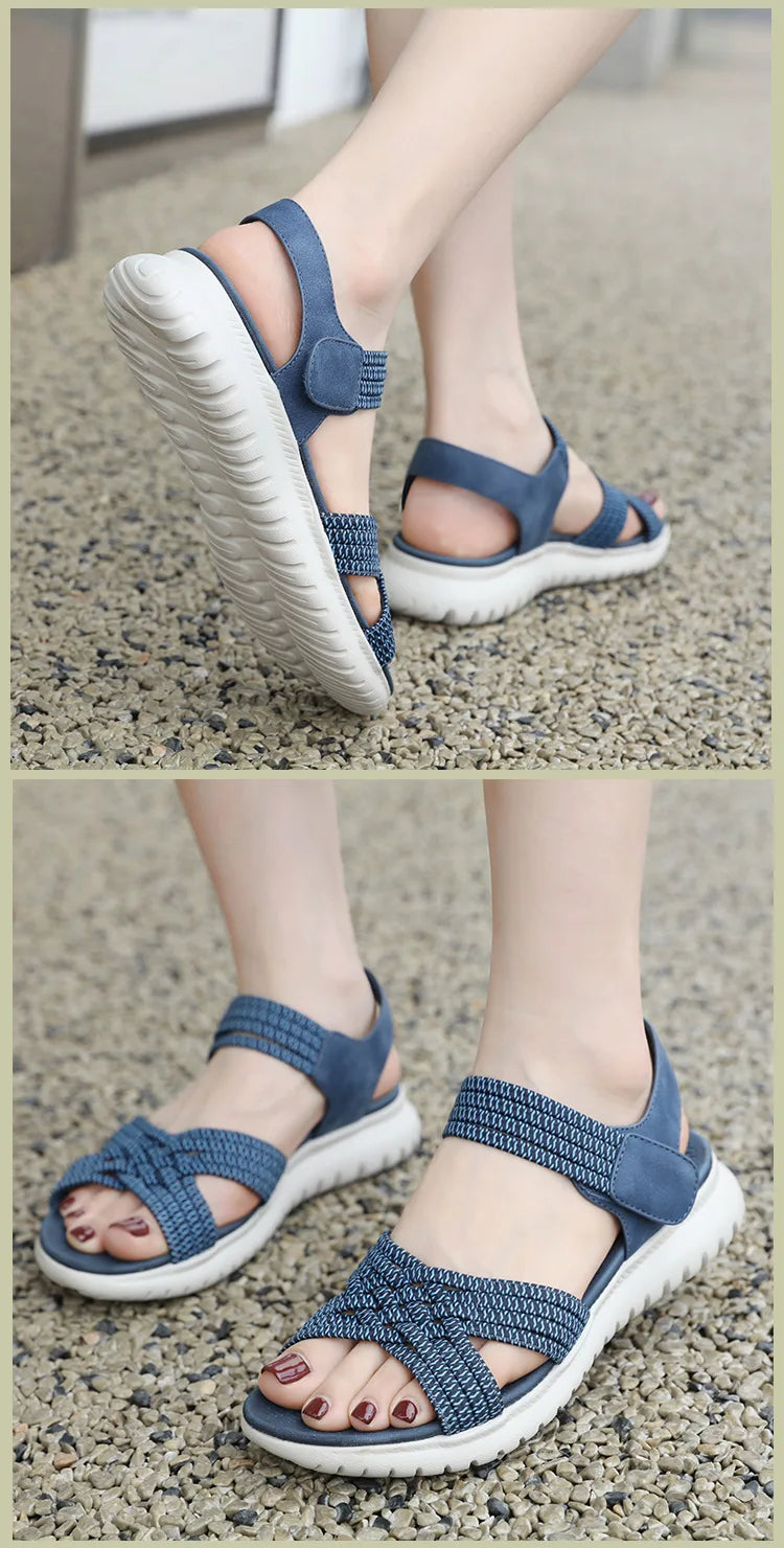 Women's Sandals Summer Casual Non-Slip PU Light Comfort Elastic Soft MD Platform Wedges High Heels Beach Shoes Woman
